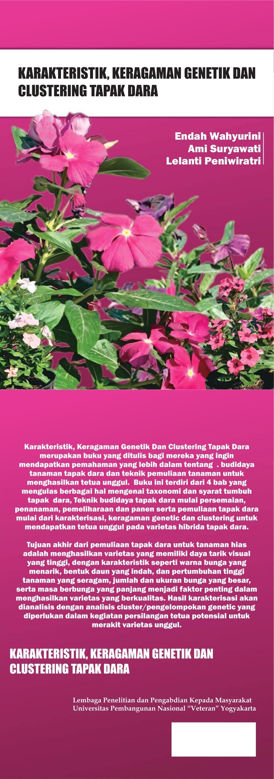 Cover Buku Karakteristik, Keragaman Genetik dan Clustering Tapak Dara